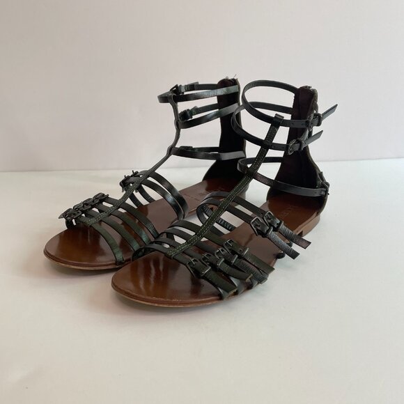 J. Crew Gladiator Sandals Made in Italy Dark Green Leather Strappy Size 9 - Picture 2 of 13